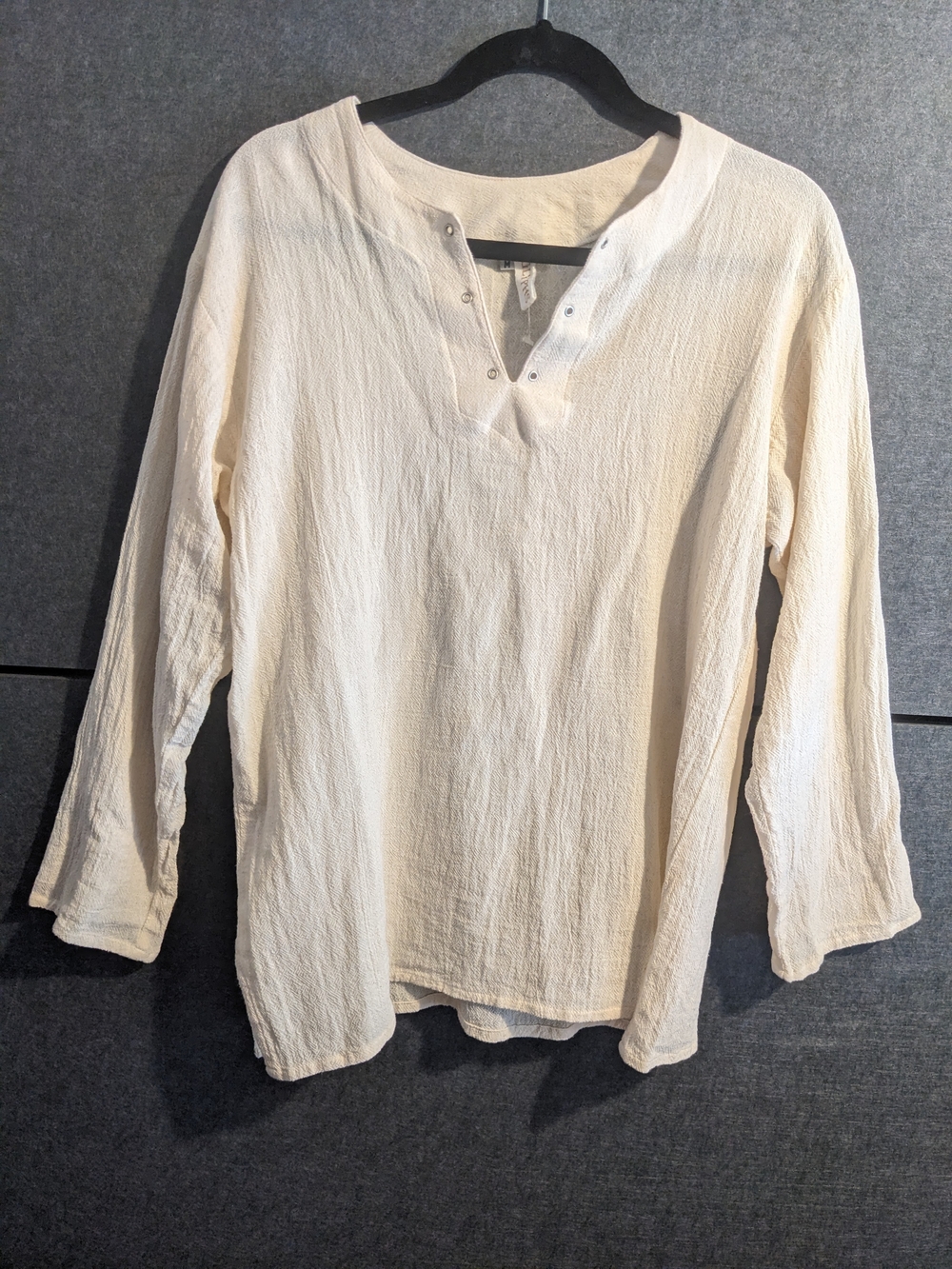 Women's Cream Long-Sleeve Textured Henley Blouse